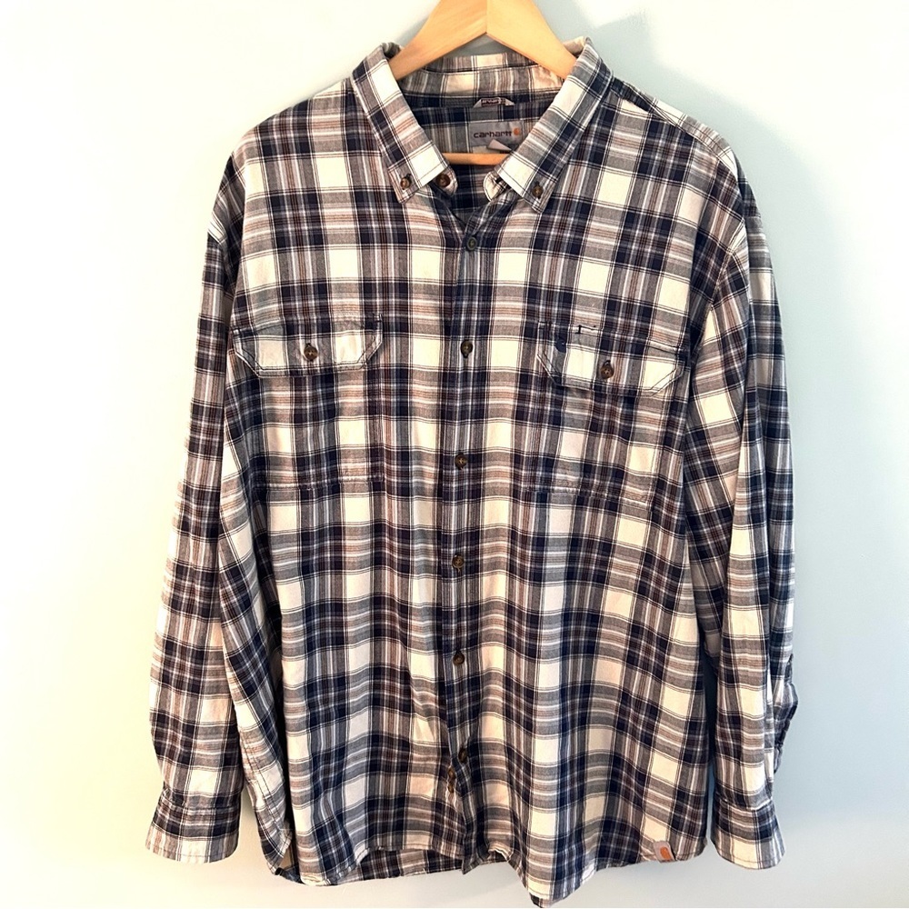 Carhartt Blue Plaid Button Down Relaxed Fit Shirt. Size 2XL.